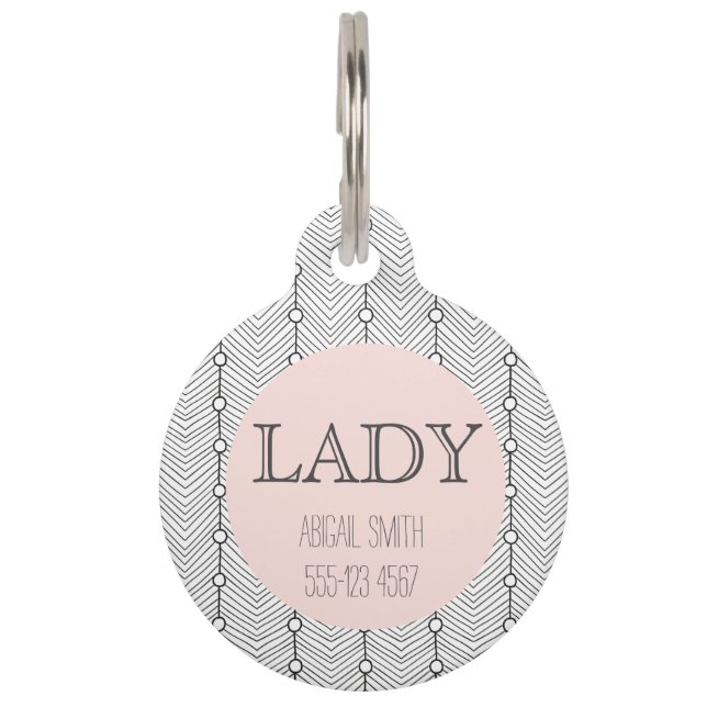 Black & White Retro Print Personalised Pet Tag (Front)