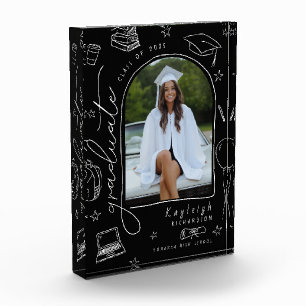 Black White Retro Scribble Graduation Photo Block
