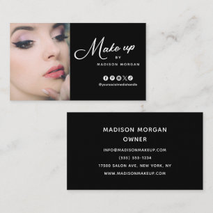 Black & White Retro Script Photo Makeup Business Card