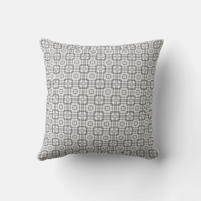 Black White Retro Square Grid Geometric Pattern Cushion (Back)