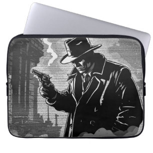 Black White Retro Style Gritty Urban Detective Laptop Sleeve