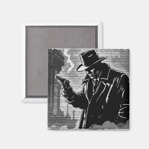 Black White Retro Style Gritty Urban Detective  Magnet