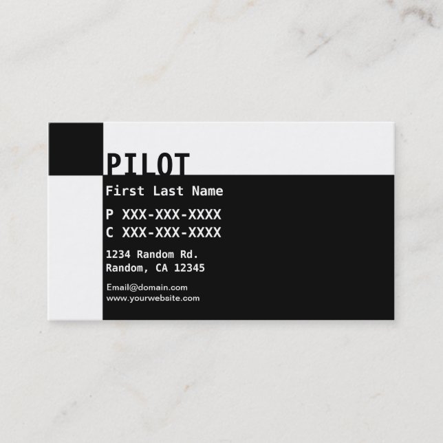 Black white reverse PILOT business cards (Front)