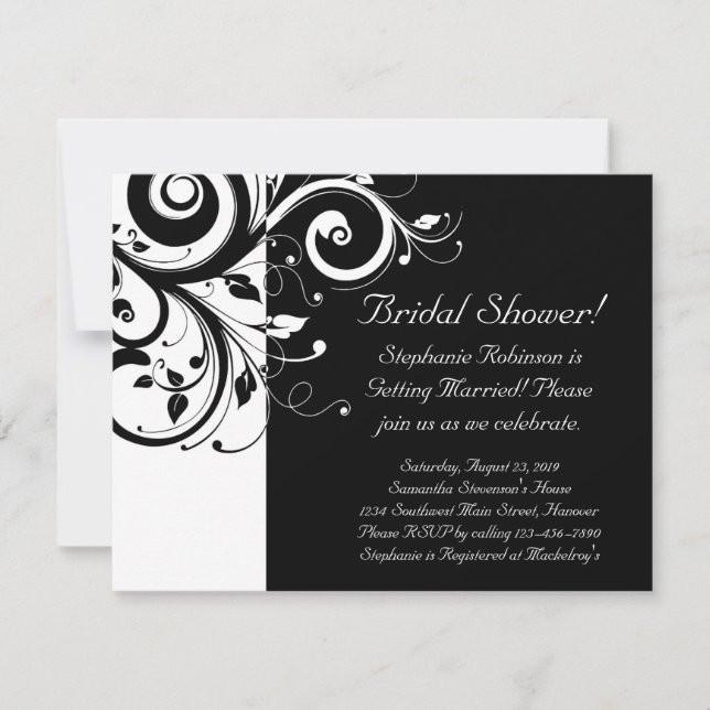 Black, White, Reverse Swirl Bridal Shower/ General Invitation (Front)