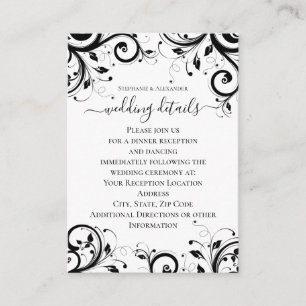 Black + White Reverse Swirl Reception Details Enclosure Card