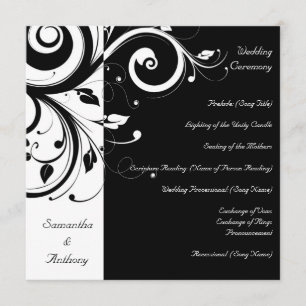 Black + White Reverse Swirl Wedding Program Programme