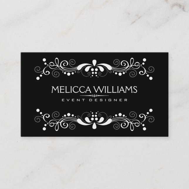 Black & White Reversible Floral Lace Element Business Card (Front)