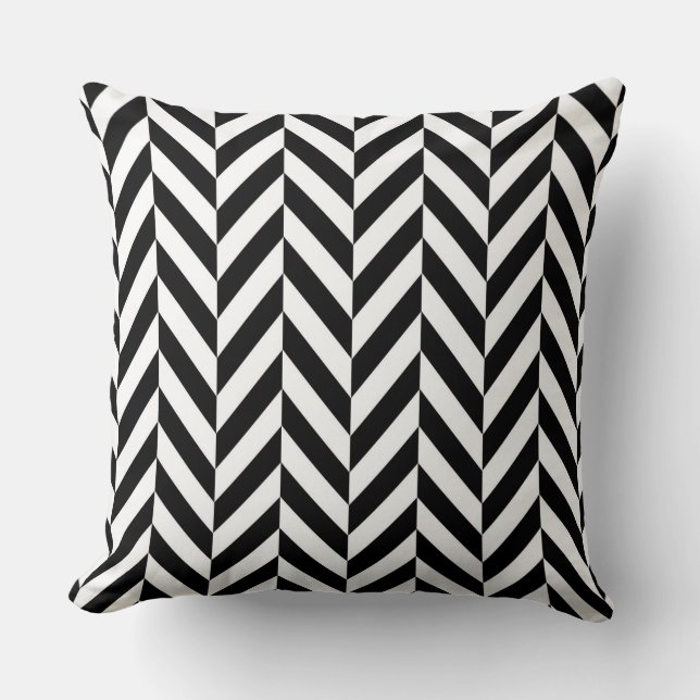 Black/ White Reversible Herringbone PIllow (Front)