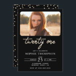 Black White Rhinestone Elegant 21st Birthday Photo Invitation<br><div class="desc">A black, white and rhinestones photo 21st birthday invitation for girls that is simple, modern, elegant and chic, featuring a spread of rhinestones, the word twenty-one covered in rhinestones (simulated, not real stones, this is a digital effect) and in modern calligraphy script and typography in modern fonts. A chic, elegant...</div>