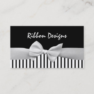 Black & white ribbon bow and stripes business card