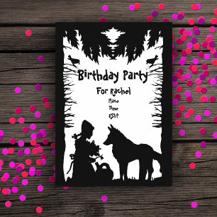 Black White Riding Hood Wolf Trees Birthday Acrylic Invitations