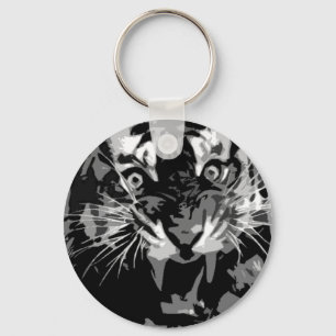 Black & White Roaring Tiger Key Ring