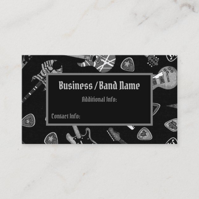 Black & White Rock Guitar Musician Business Card (Front)