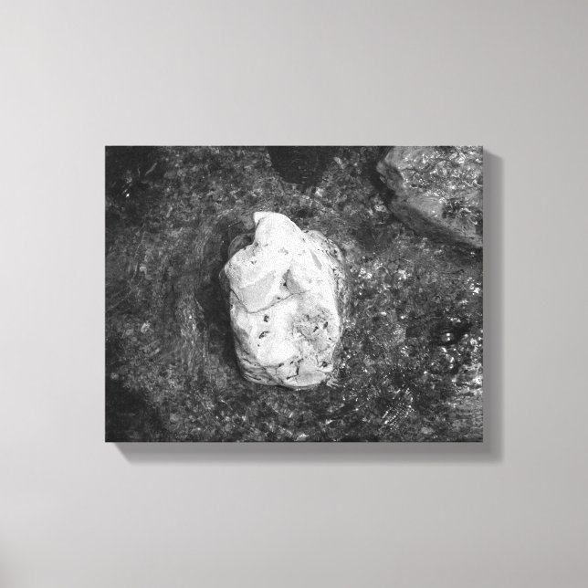 Black & White Rock in the Lake Water 11x14 Canvas Print (Front)