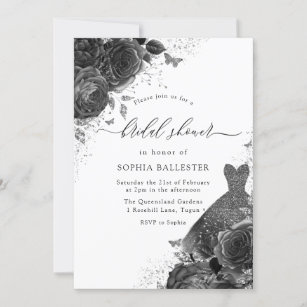 Black & White Rose & Dress Vintage Bridal Shower Invitation