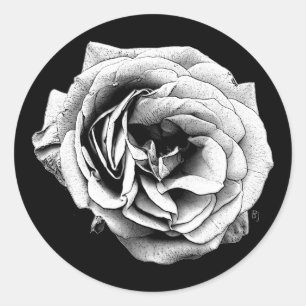 Black White Rose   Elegant Classic Round Sticker