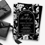 Black White Rose Floral Arch 40th Birthday Invitation<br><div class="desc">Very elegant black and white rose floral pattern creates a 40th birthday invitation template. White text and calligraphy are framed by a black arch edged in white. Available in cardstock or as a digital download. This item is part of the Black and White Rose Floral Collection. it contains templates to...</div>