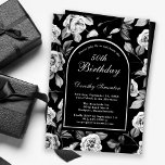 Black White Rose Floral Arch 50th Birthday Invitation<br><div class="desc">Very elegant black and white rose floral pattern creates an 50th birthday invitation template. White text and calligraphy are framed by a black arch edged in white. Available in cardstock or as a digital download. This item is part of the Black and White Rose Floral Collection. it contains templates to...</div>