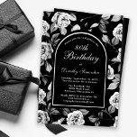 Black White Rose Floral Arch 80th Birthday Invitation<br><div class="desc">Very elegant black and white rose floral pattern creates an 80th birthday invitation template. White text and calligraphy are framed by a black arch edged in white. Available in cardstock or as a digital download. This item is part of the Black and White Rose Floral Collection. it contains templates to...</div>