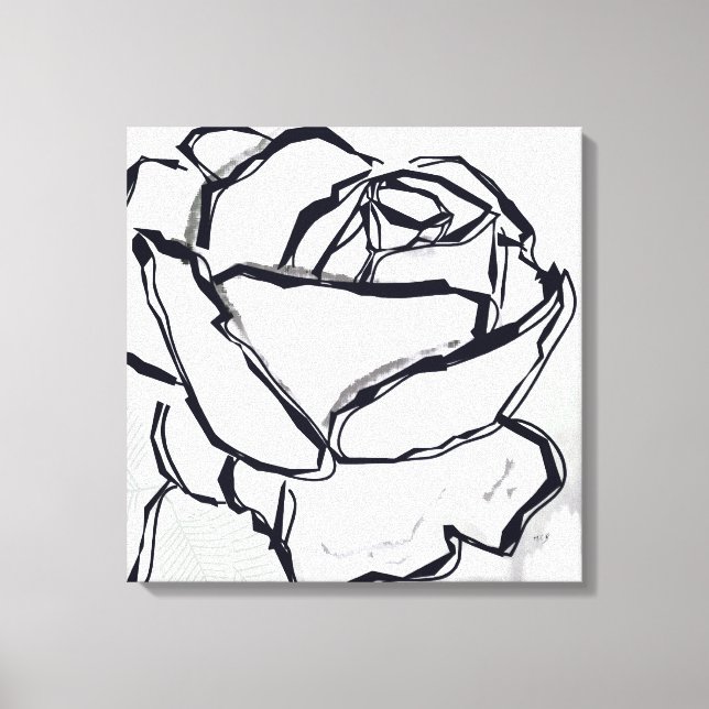 Black White Rose Flower Abstract Art Minimalist Canvas Print (Front)
