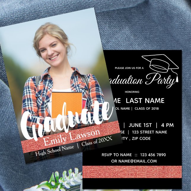 Black White Rose Glitter | Photo Graduation card (Black White Rose Glitter | Photo Graduation card)
