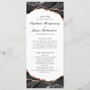 Black White Rose Gold Foil Agate Wedding Programme