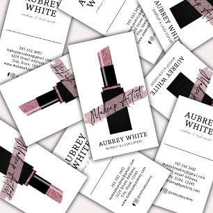 Black White Rose Gold Lipstick Makeup Artist Business Card