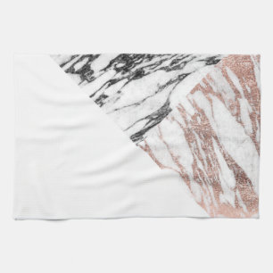 Black White Rose Gold Marble Geometric Triangles Tea Towel