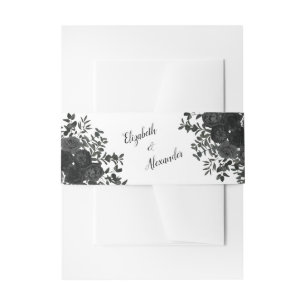 Black White Rose Gothic Elegant Wedding Invitation Belly Band
