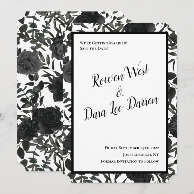 Black White Rose Gothic Wedding Invitation (Front/Back)