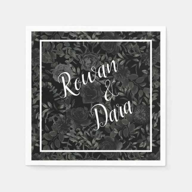 Black White Rose Gothic Wedding Napkin (Front)