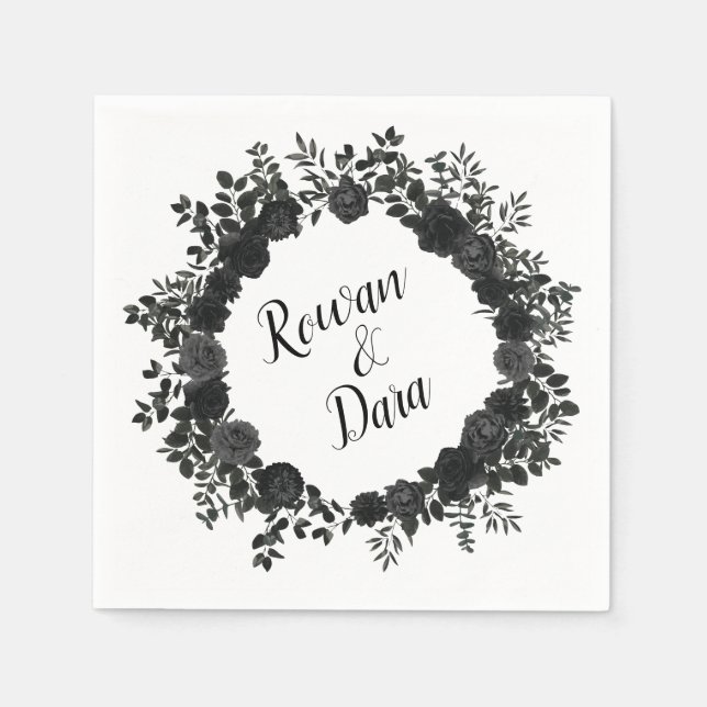 Black White Rose Gothic Wedding Napkin (Front)