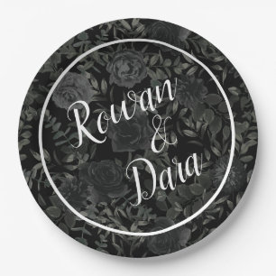 Black White Rose Gothic Wedding Paper Plate