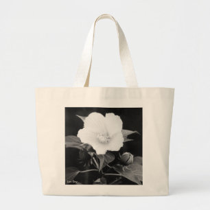 Black & White Rose Mallow Jumbo Canvas Tote
