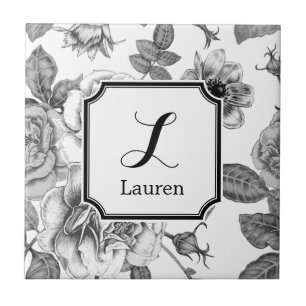 Black & White Rose Pattern Tile
