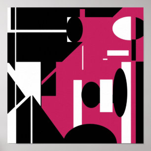 Black White Rose Red Abstract Geometric Design Poster