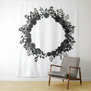Black White Rose Wedding Photo Back Drop Elegant Tapestry