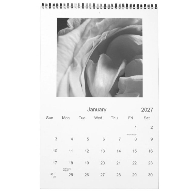 Black & White Roses 2009 Calendar (Jan 2027)