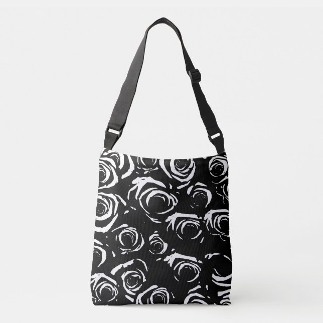 Black & White Roses Crossbody Bag (Front)