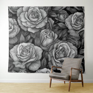 Black White Roses Party 90s Star Shot Backdrop Tapestry