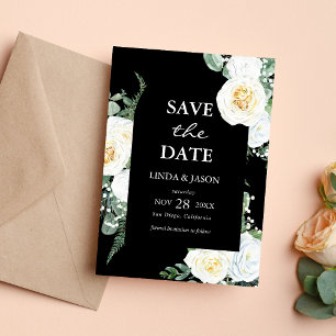 Black White Roses Wedding Save The Date Card