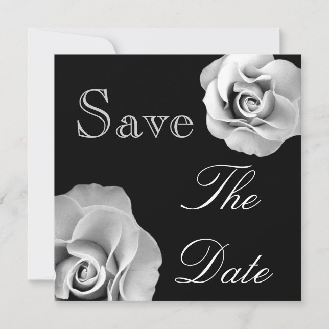 BLACK & WHITE Roses Wedding Save the Date Invite (Front)