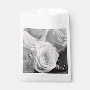 Black White Roses With Grey And Pink Favour Bags
