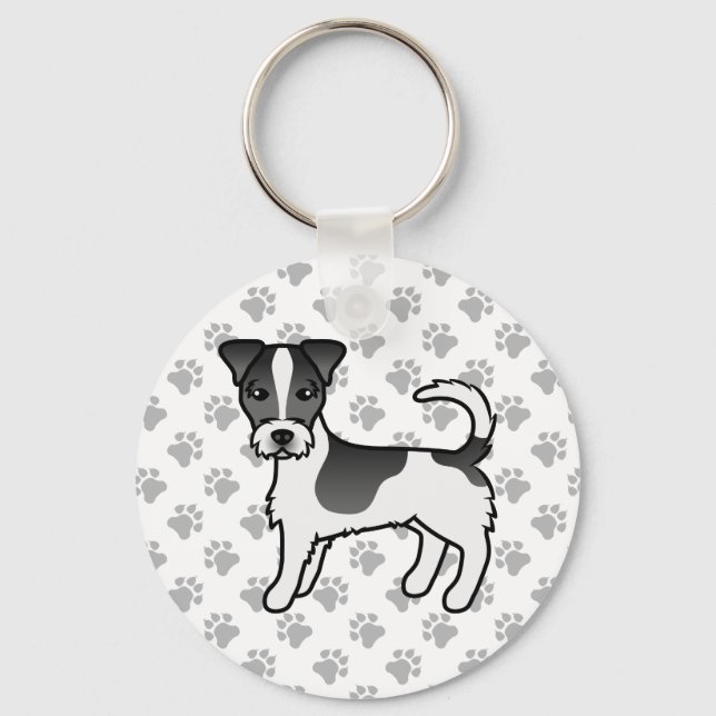Black & White Rough Coat Jack Russell Terrier Dog Key Ring (Front)
