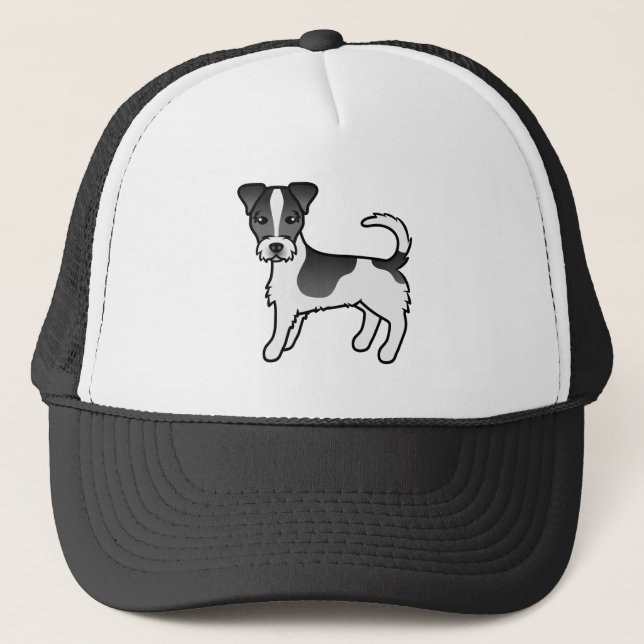 Black & White Rough Coat Jack Russell Terrier Dog Trucker Hat (Front)