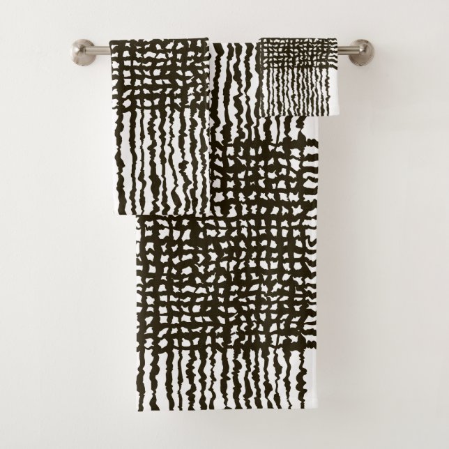 Black White Rough grid Pattern   Bath Towel Set (Insitu)