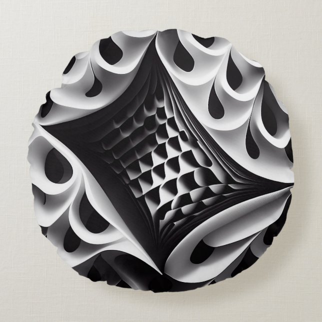Black & White Round Decorative Pillow (Front)