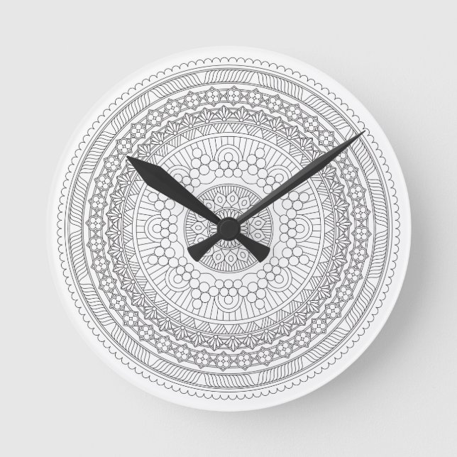 Black & White Round Mandala v3 Clock (Front)