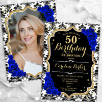 Black White Royal Blue Photo 50th Birthday