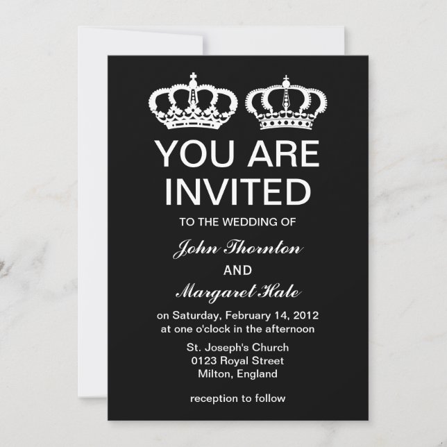 Black White Royal Couple Wedding Invitation (Front)